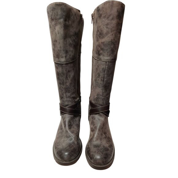 Natural Soul 7.5 Womens Tall Boots Brown Distressed Faux Leather Riding Comfort - Picture 13 of 13